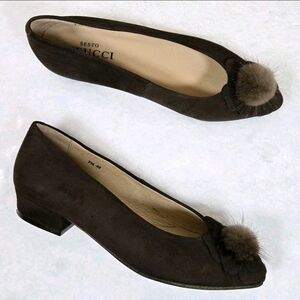Sesto Meucci Womens Brown Suede Ballerina Slip-on Pumps Fur Shoes 7.5 Made Spain